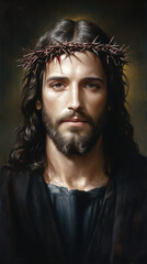 serene depiction of man with crown of thorns