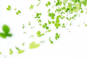 Clover shamrock vector irish pattern. Design of a postcard, banner, website. St Patrick day realistic green border for banner with leaf confetti.