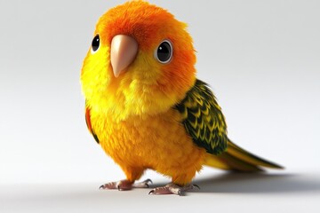 Obraz premium A bright yellow and green bird perched on a clean white surface