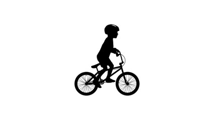 child on bicycle, black isolated silhouette