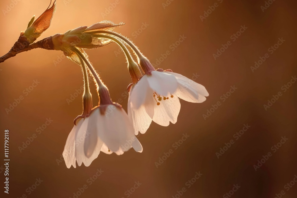 Poster a close-up view of white flowers on a branch, great for use in editorial or commercial contexts