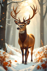 fabulous deer in the winter forest
