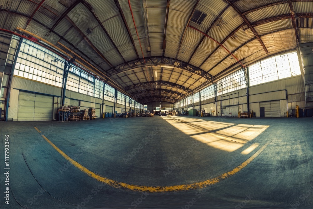 Poster Large industrial building complex with many windows and modern architecture