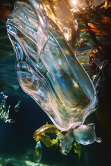 Obraz premium A plastic bag drifting on the surface of the water, could be used for environmental or pollution related concepts