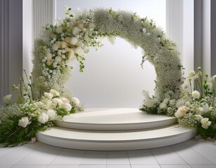 Stunning Floral Composition on a White Circular Backdrop with Platform
