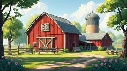 red barn in the field