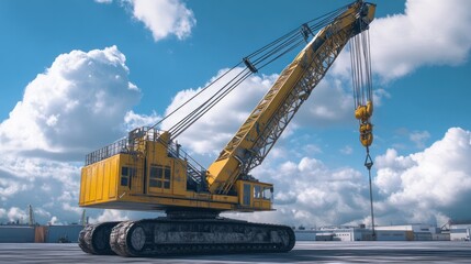 Yellow Construction Crane Under a Blue Sky
