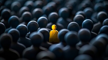 Obraz premium Embracing individuality a yellow figure stands out among blue figures in a diverse crowd