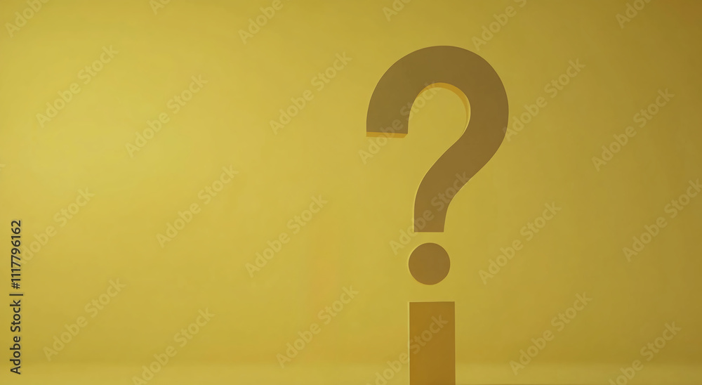 Aufkleber Yellow background with a large question mark symbolizing inquiry and curiosity in a minimalist design