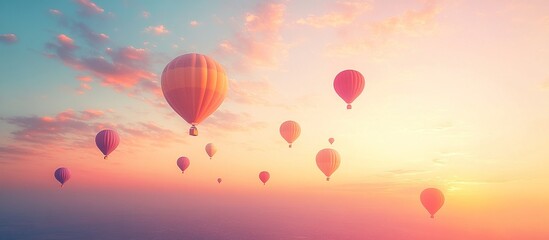 Obraz premium A serene sky filled with colorful hot air balloons during a pastel sunset.