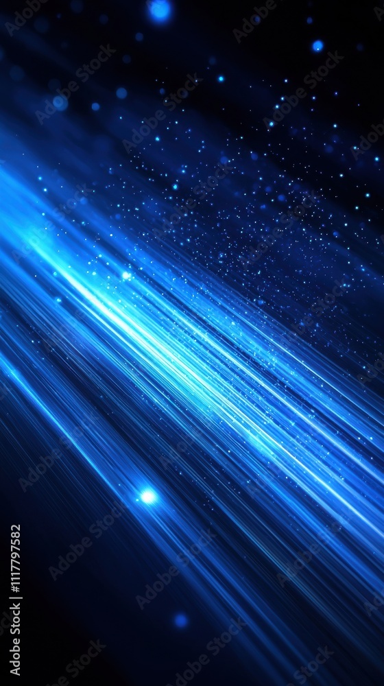 Poster bright blue light streaks create a dynamic pattern against a dark background in a mesmerizing displa