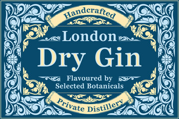 Dry gin - ornate vintage decorative label