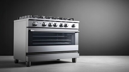 Modern Stainless Steel Gas Stove with Oven on Gray Background