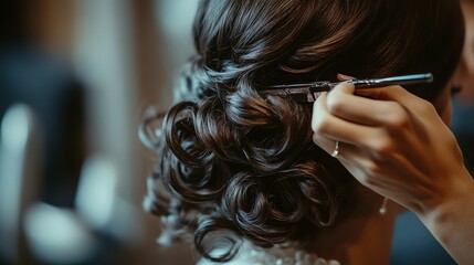 A woman getting her hair styled in a salon.