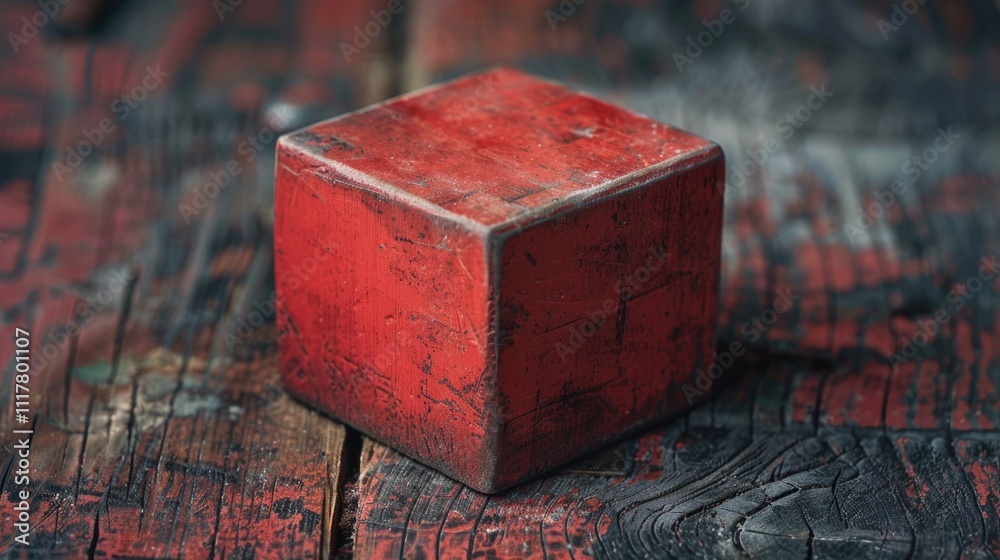 Poster a red block sits atop a wooden table, offering a simple yet striking composition