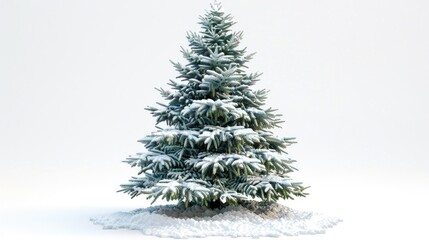 Fototapeta premium A small Christmas tree covered in fresh snow, perfect for winter or holiday scenes