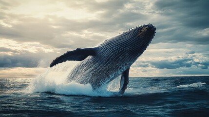 Fototapeta premium A Majestic Whale Breaching the Ocean Surface
