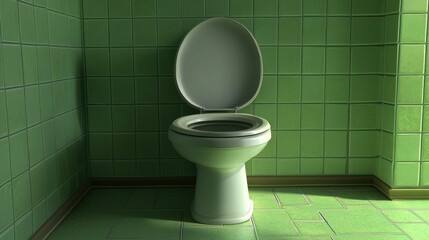 Toilet in a Green Tiled Bathroom