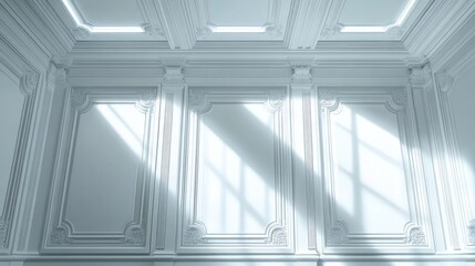 Fototapeta premium Elegant White Interior with Natural Light and Intricate Wall Design