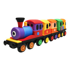 Fototapeta premium Colorful toy train encourages imagination and playtime for children in a cozy playroom setting on transparent Background