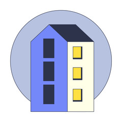Minimalist dormitory building illustration with geometric shapes.