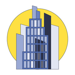 Stylized skyscrapers symbolize corporate growth and urban enterprise.