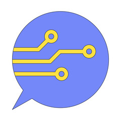 A speech bubble with circuit lines symbolizes digital communication.