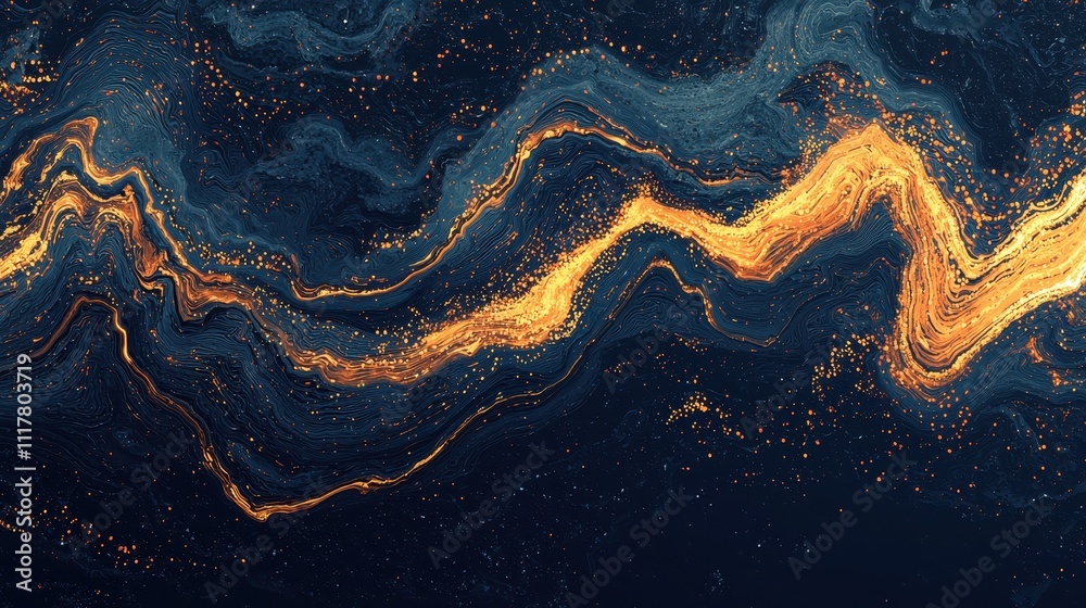 Poster abstract digital river of glowing binary sequences flowing through a dark background