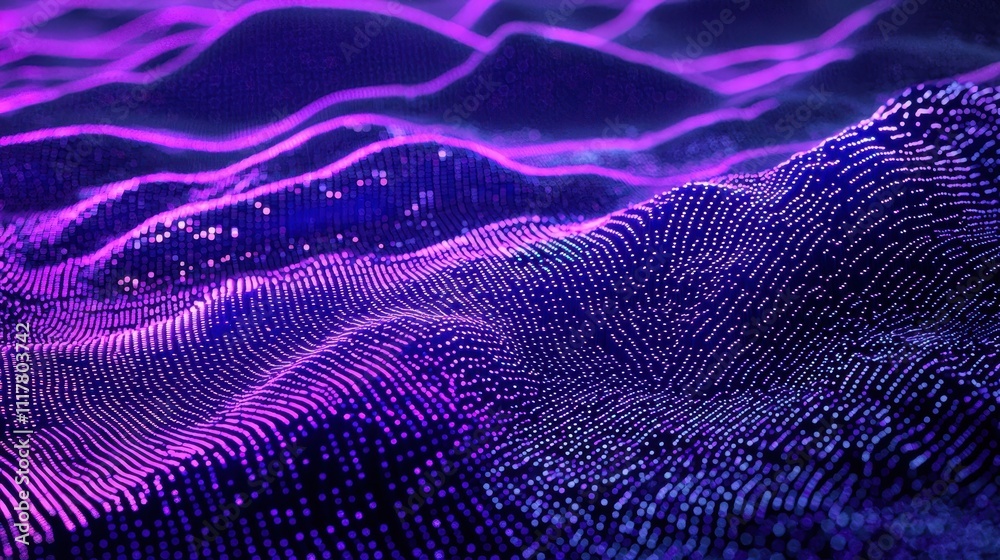 Poster abstract digital river of glowing binary sequences in vibrant colors and patterns