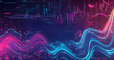 Colorful digital abstract waves representing data trends and technology at night