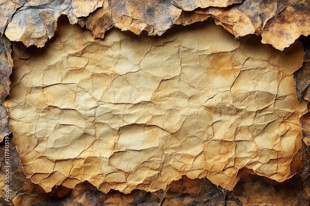 Poster close-up view of a torn piece of paper stuck to a tree trunk