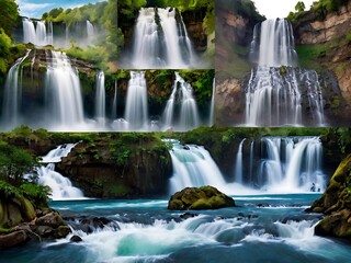 Obraz premium Majestic Waterfalls Cascading Through Lush Green Foliage