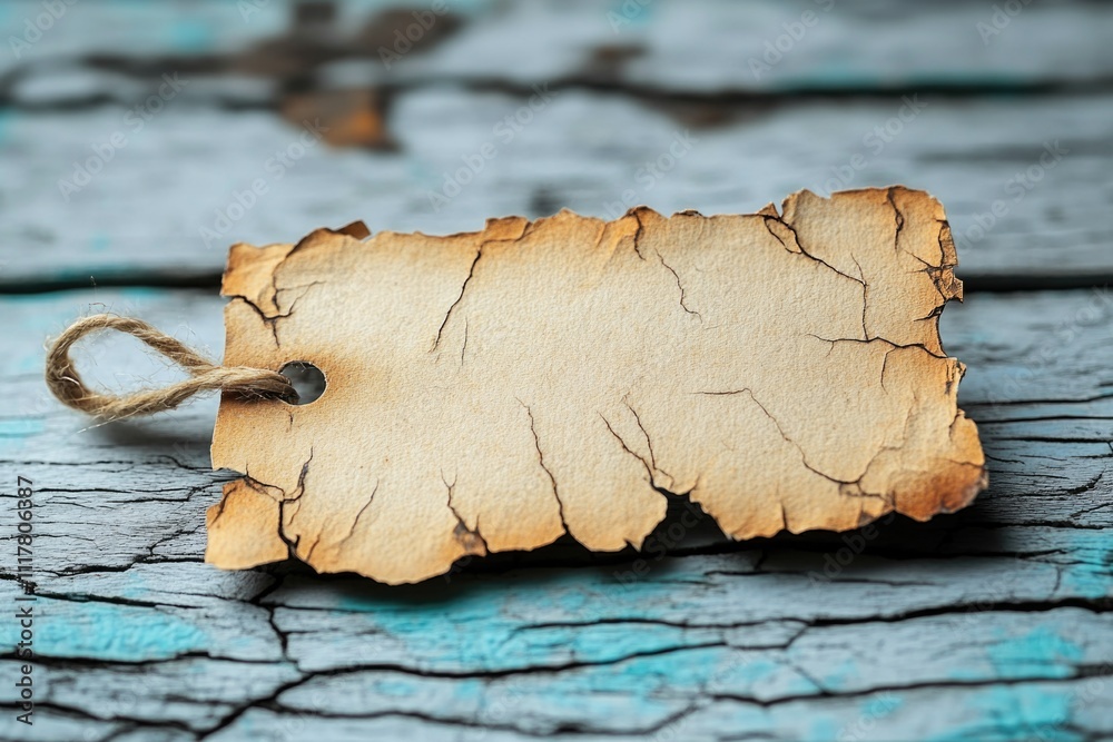 Poster a piece of paper with a string stretched across a wooden surface