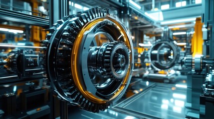 Industrial Machinery Gears with Glowing Orange Ring