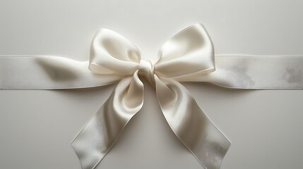 Elegant off-white satin ribbon bow on light background.