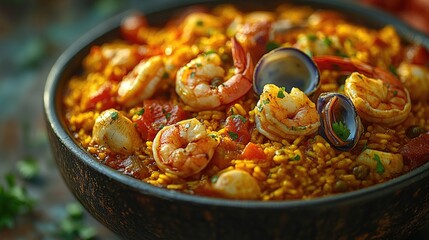 A warm and inviting dish featuring shrimp and rice