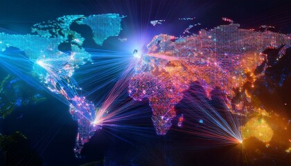 Obraz premium Nodes light up, showcasing interconnected networks. 