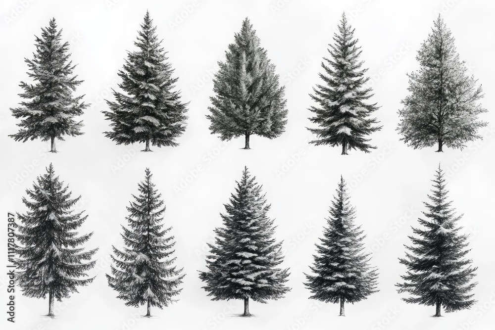 Poster A collection of trees in a forest landscape captured in monochrome