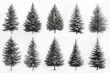 Obraz premium A collection of trees in a forest landscape captured in monochrome