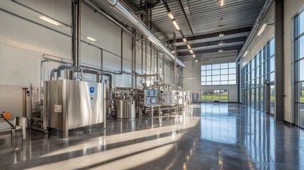 Industrial Facility with Stainless Steel Equipment and Large Windows