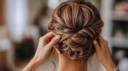 Fototapeta premium A woman getting her hair styled in a salon.