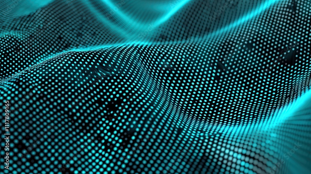 Poster flowing streams of light infused with binary patterns creating dynamic visual effects