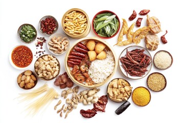 Fototapeta premium A variety of food items arranged in a circle