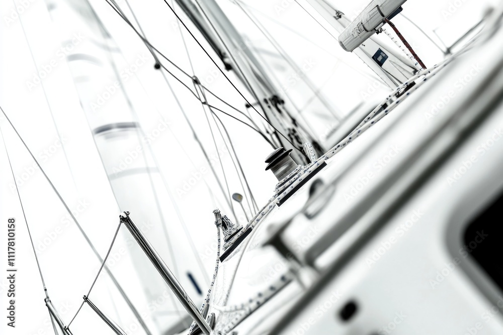 Poster a close-up shot of a sailboat with a lighthouse in the background, great for nautical or coastal-the