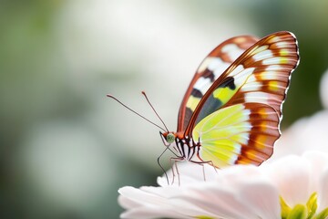 Fototapeta premium A detailed shot of a butterfly sitting on a flower, emphasizing its delicate features and the beauty of nature