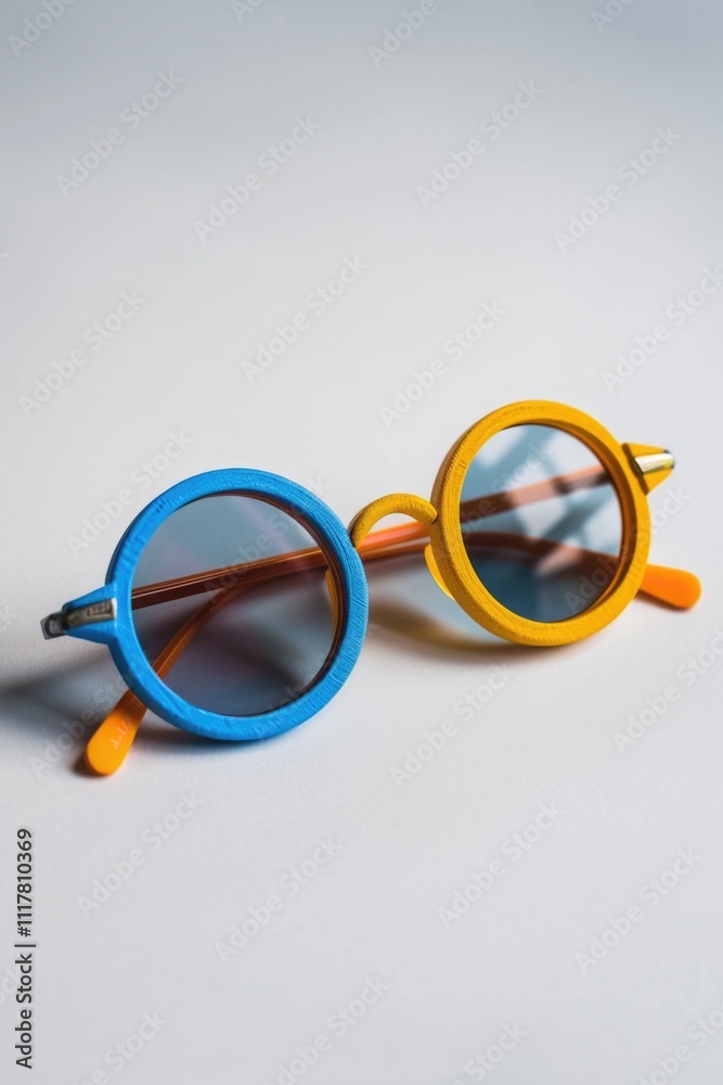 Poster a pair of bright and vibrant glasses placed on a table, ready for use