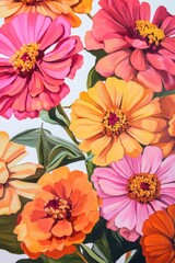 Vibrant Floral Composition with Zinnia Flowers in Bold Colors