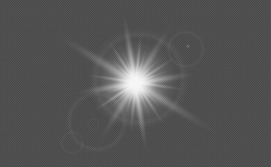 White sparks glitter with a special light effect—vector sparkles on a transparent background. Flashing lights. Sparkling magic dust particles. A glitter magic star sparks. Glow sparkle effect.