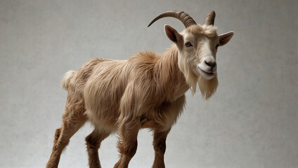 Fototapeta premium A light brown goat with white markings is looking at the camera