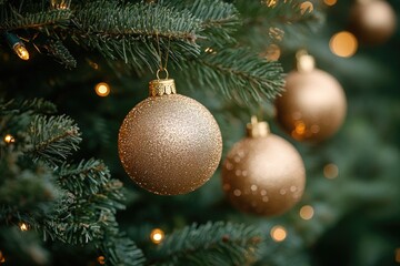 Fototapeta premium Close-up view of a Christmas ornament on a decorated tree branch